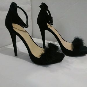 Wild diva suade and faux feather heels